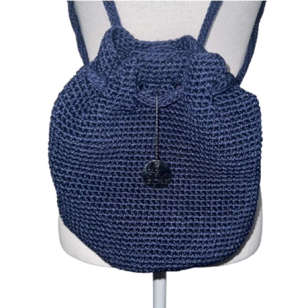 The Sak Knit Pouch or Crocheted Navy Blue Backpack snap closure - Picture 4 of 13